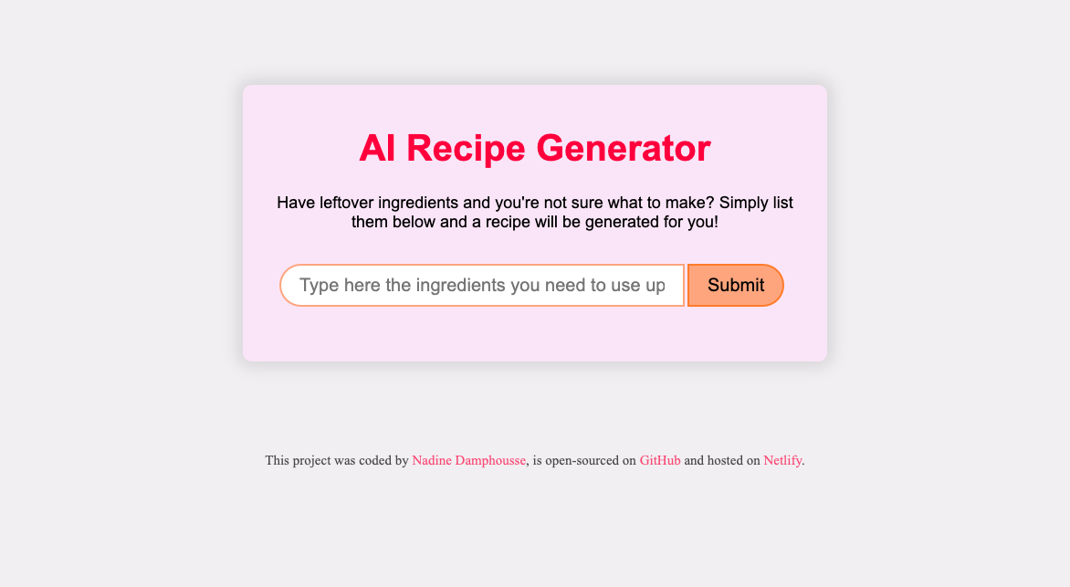 Screenshot of AI Recipe Generator App